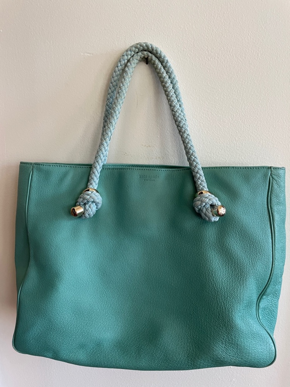 kate spade Parker Aqua Polka Dot Tote with Braided Handle